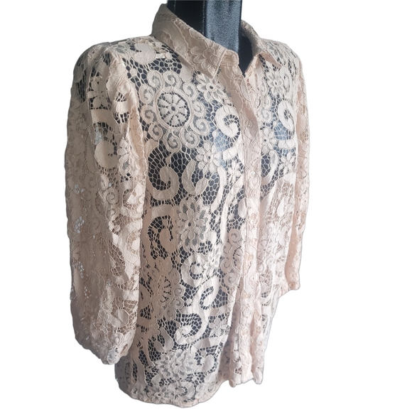 Nanette Lepore Blush Pink Lace Button-Up Blouse L - Picture 2 of 6